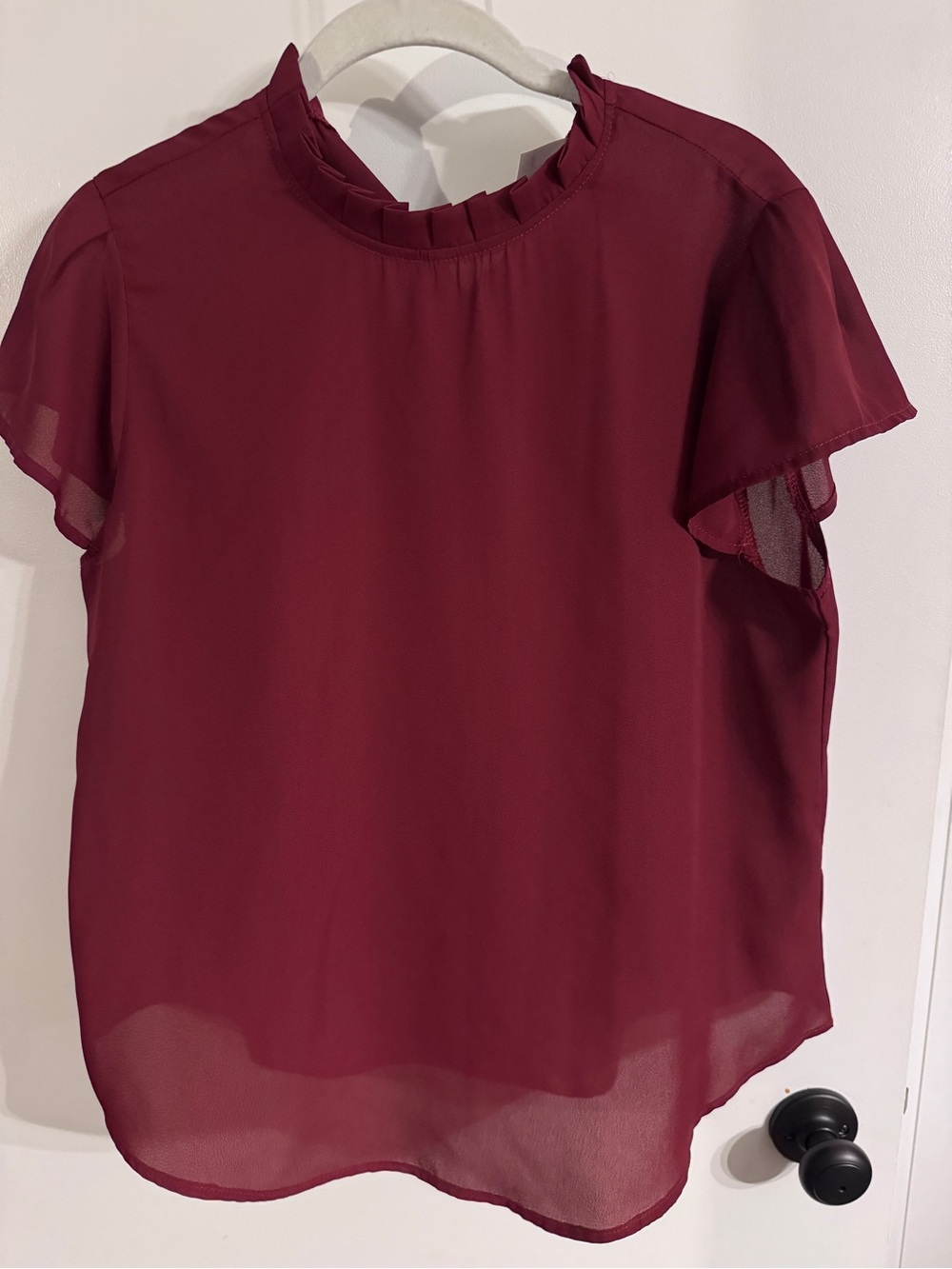 ROMWE Burgundy Ruffle-Trim Short Sleeve Blouse